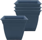 The HC Companies 6 Inch Eclipse Square Planter Pots with Drainage Holes & Attached Saucer, Lightweight UV-Resistant Plastic Indoor Outdoor Planters, 4-Pack Flower Pots, Garden Home Decor, Slate Blue
