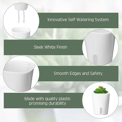 20 Pcs 3 Inch Self Watering Pots Self Watering Planters for Indoor Planters Plastic Garden Flower Pots with Level Indicator Vents for Herbs