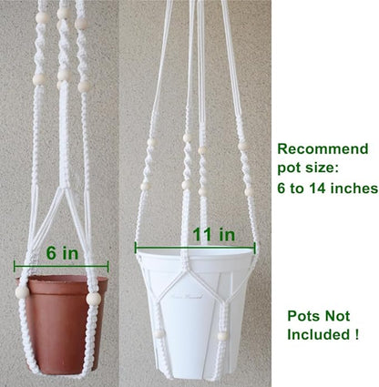 Macrame Plant Hanger Extra Long (52") Indoor Plant Holder with Beads, no Tassel- Long Plant Hanger for Tall Ceiling- Hanging Plant Holder for 6”-14”Pots -(1 Pack)