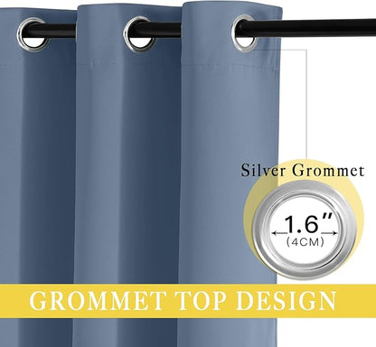 NICETOWN Blackout Stone Blue Curtain for Sliding Door, Grommet Room Divider French Door Curtain Wide Window Treatment Sound Reducing Thermal Drapes for Bedroom/Living Room (1 Panel, W80 x L95)