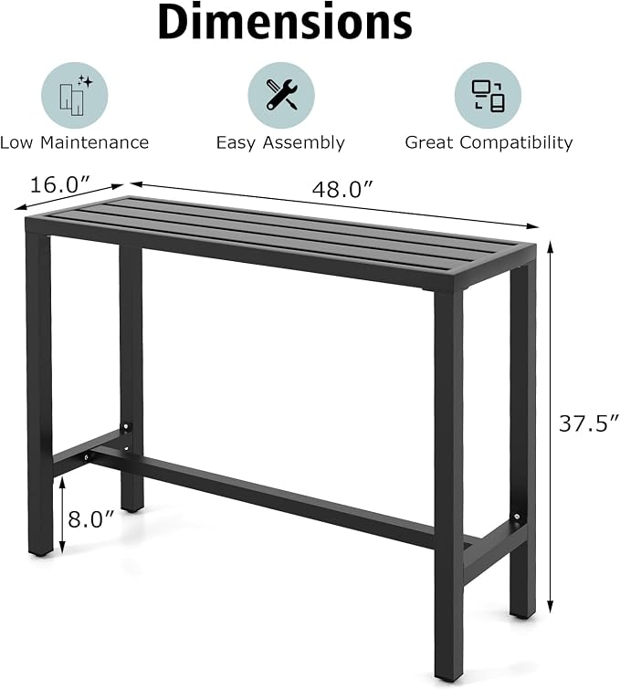 Dining Table 48 Inch Metal Counter Height Bar Table, Black