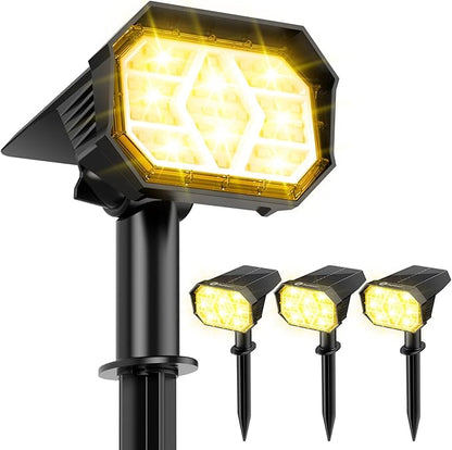 Brightown Solar Lights Outdoor with 58 LED & Auto ON/Off, IP67 Solar Spot Lights Outdoor with 3 Light Intensities. 2-in-1 Outdoor Solar Lights for Yard, Gardens, Flag and Pathways. 4Pcs (Warm White)