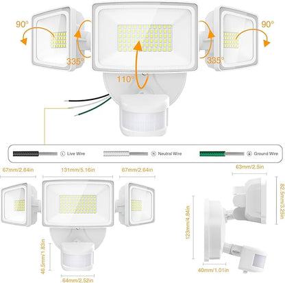 Onforu 75W LED Flood Light Motion Sensor Outdoor, 7000lm Dusk to Dawn Flood Light, Security Light with Three Head, IP65 Waterproof Exterior Floodlight, 6500k Wall Light for Entryway Stairs Yard Garage