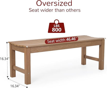 Stoog Outdoor Bench, 2-Person Outdoor Poly Lumber Backless Bench, Weatherproof Garden Bench, Never Rot or Fade, Suit for Church, Backyard, Porch and Park, Teak