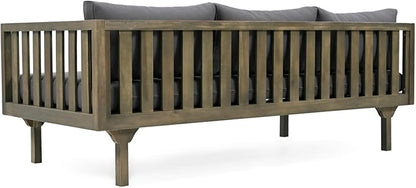 Merax Solid Acacia Wood Couch Chaise Lounge Chair Indoor, 3 Seater Daybed Sofa Couches with Cushions & Pillow, Heavy Frame Day Bed for Living Room, Office, Outdoor, Balcony, Patio, Water Resistant