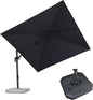 PURPLE LEAF 9.8' X 9.8' Tilting Patio Umbrella with Base Outdoor Cantilever Swivel Square Umbrella with Tilt Aluminum Offset Umbrella with 360-degree Rotation for Garden Deck Pool Patio Grey