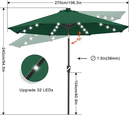ABCCANOPY Durable Solar Led Patio Umbrellas with 32LED Lights 9FT (Forest Green)