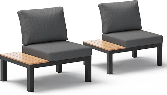 Aluminum Outdoor Patio Sofa Set, 2 Seats Modular Sectional Sofa with Side Table, Thick & Removable Cushions, All-Weather Outdoor Conversation Sets for Garden & Yard, Graphite
