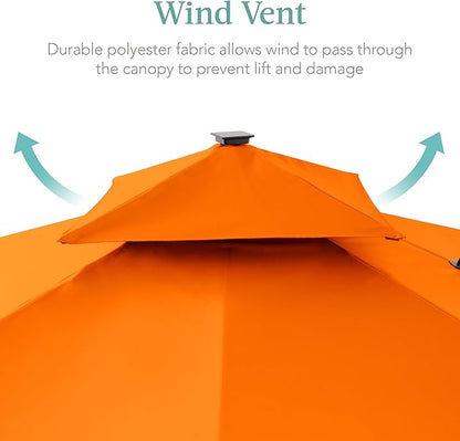 Best Choice Products 10x10ft Cantilever Patio Umbrella w/Base Included, Solar LED Lights 360 Rotation Large Offset Hanging Outdoor Shade for Deck Pool Backyard w/Stand – Orange
