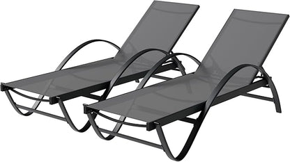 Shintenchi Patio Chaise Lounge Set of 2, Pool Chaise Lounge with Arm,Outdoor Lounge Chair with 5 Adjustable Backrest,Sunbathing Recliner,Beach Chair,Pool Chairs,Dark Grey