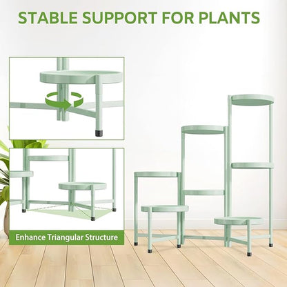 iDavosic.ly 7 Tier Large Plant Stand Indoor, 10 Inch Wide Tall Corner Metal Plant Stands Outdoor for Multiple Plants, Folding Tiered Flower Display Holder Rack Shelf, Light Green