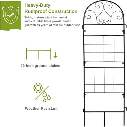hogardeck 1PC 45x14 Inch Heavy Duty Metal Trellis - Black Rustproof Coated Outdoor Garden Support for Climbing Plants, Roses, Vegetables