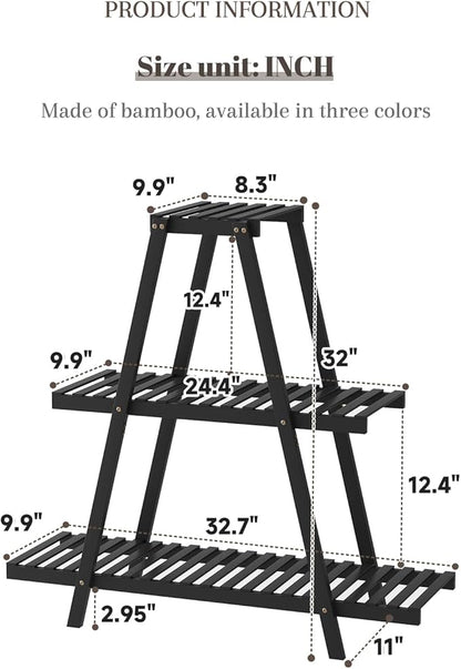 Plant Stand For Indoor Outdoor Tiered Plant Shelf 3 Tier 8 Potted Bamboo Flower Holder Ladder Rack For Multiple Triangle Table Plant Pot Stand (Black)