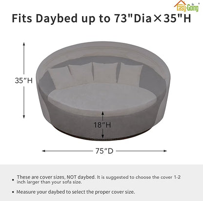 Easy-Going Heavy Duty 600D Outdoor Daybed Cover 75 Inch UV Resistant Patio Round Sofa Cover Waterproof Outdoor Canopy Daybed Sofa Cover with Air Vent 75" Dia x 35"/18" H, Grey