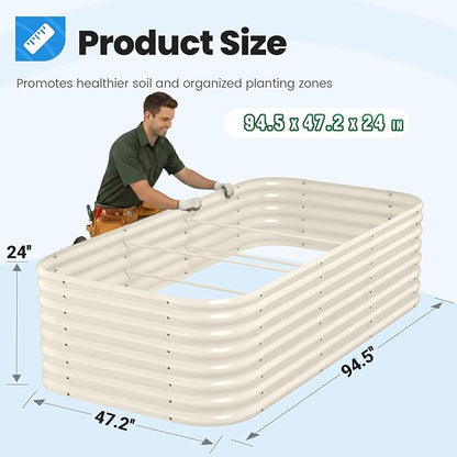 Quictent Galvanized Tall Raised Garden Bed Kit, 8x4x2 ft Oval Large Planting Box, for Vegetables Outdoor Strengthened by Crossbar (Beige)