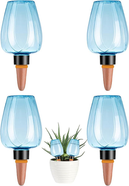 4 Pcs Plant Watering Globes Self Watering Planter Insert Plants Top Fill Water Device Plastic Water Bulbs Slow Release Terracotta for Plants, Blue