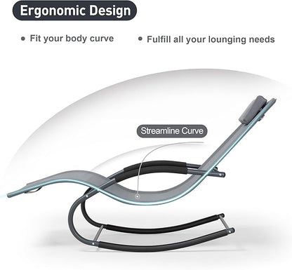 Outdoor Lounge Chair with Pillow, Pool Chaise Lounge Chair Set of 2, Grayish Blue