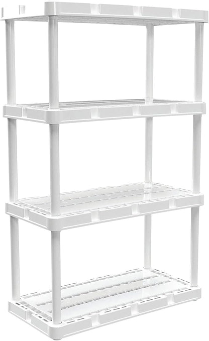 Gracious Living 4 Pack Light Duty Storage Shelves, Knect-A-Shelf 4-Shelf Ventilated Shelving Rack Organizer for Home, Garage, Basement & Laundry, White