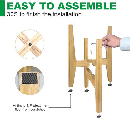 OERGKE 2 PACK Adjustable Plant Stand Indoor, Bamboo Mid Century Modern Plants Stands, Corner Flower Holder for Living Room, Fits 8 to 12 Inches Pots, (Pot & Plant Not Included)(Nature)
