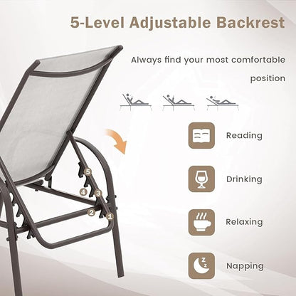 Giantex Patio Lounge Chair, Outdoor Chaise Lounge with 5 Adjustable Backrest, Sturdy Steel Frame, Sunbathing Recliner, Beach Chair, Tanning Chair for Outside, Yard, Balcony, Pool Chairs, Grey
