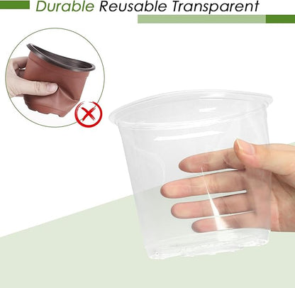 4 Inch Clear Nursery Pots for Plants with Sacuers 15 Pack, Plastic Flower Pots with Drainage Holes, Variety Pack Seedlings Garden Pot for Indoor Outdoor (4 inch)