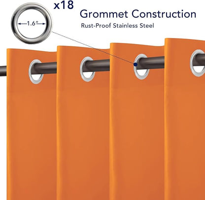 PureFit Outdoor Curtains for Patio Waterproof Weatherproof, UV Resistant Outside Curtains for Gazebo, Front Porch, Pergola, Sun Blocking Privacy Curtain, 150W x 95L inch, 1 Panel, Orange