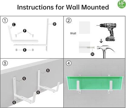 HFHOME Set of 4 Adjustable Window Planter Box Brackets, White Brackets for Window Boxes Planters, Planter Shelving with Adjustable Size The Width of The Bottom of The Planter Box (Patent Registered)