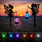Solar Fairy Garden Lights Outdoor – Spring Decorations Yard Ornaments, Color-Changing LED Fairy Statue with Lantern, Solar Powered Garden Stakes for Patio, Lawn & Pathway Decor (Set of 2)
