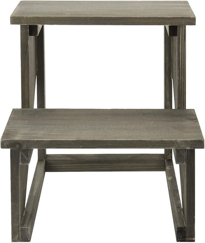 MyGift 2 Tier Rustic Dark Gray Wood Desktop Plant Rack, Farmhouse Style Planter Stand, Desk Display Organizer, Standing Flower Pot Shelf for Garden, Living Room