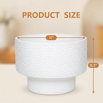 11 Inch Ceramic Plant Pots, Planter Pot with Drainage Hole, Honeycomb Ceramic Flower Pot Outdoor Indoor, Large Modern Decorative Planters for Home/Office Plants, White