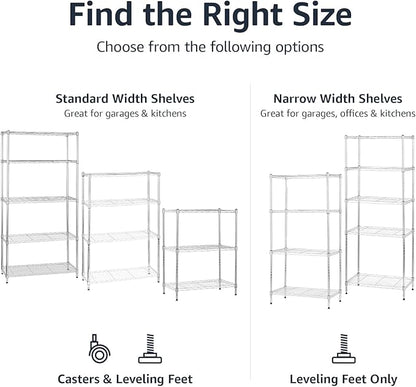 Amazon Basics 3-Shelf Adjustable Heavy Duty Steel Wire Shelving Rack with Chrome Finish, No-Tool Assembly, 250 lbs per Shelf, 23.2" L x 13.4" W x 30" H
