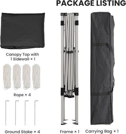 Canopy Tent, 10X10 FT Pop Up Canopy Outdoor Tent Slant Legs with Carrying Bag, Portable Gazebo Shelter - 8X8 FT Canopy Cover (Black with 1 Sidewall)
