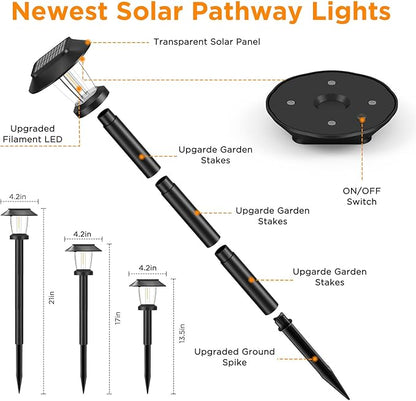 ALEPOD Solar Pathway Lights Outdoor - 12 Pack Solar Powered Garden Lights Waterproof IP65, Decor Landscape Lighting with Three Lighting Modes for Yard, Lawn, Walkway, Driveway, Warm White