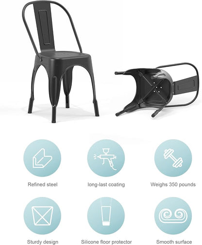 Patio Dining Chairs, Black Metal Farmhouse Stackable Set of 4