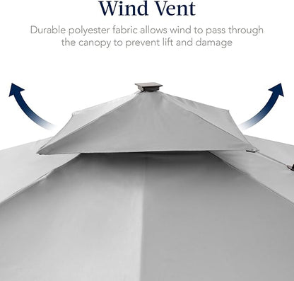 Best Choice Products 12x12ft LED Cantilever Patio Umbrella w/Base Included & 360° Rotation, Large Solar Offset Hanging Outdoor Sun Shade for Deck, Backyard Table w/Stand & Lights – Fog Gray