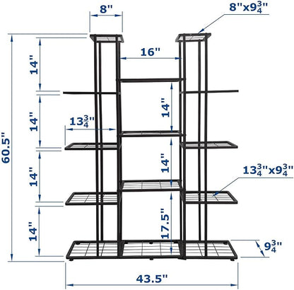 MTB Garden 5 Tier 14 Potted Metal Large Plant Stand for Indoor Outdoor Flower Pot Display Planter Shelf, Charcoal Grey