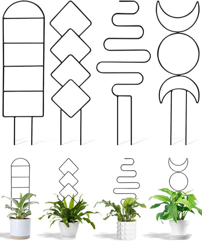 4 Pack Trellis for Indoor Climbing Plant, Small Metal Outdoor Garden Trellis for Potted Plants, Stake Mini Houseplant Trellis Support for Hoya, Vines, Pothos, Monstera (Black)