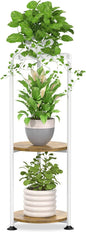 iDavosic.ly 3 Tier Corner Plant Stand Indoor, 34 Inch Tall Vertical Metal Flower Heavy Duty Pot Holder Shelf Outdoor for Patio Porch Living Room, White & Rustic Brown - Round