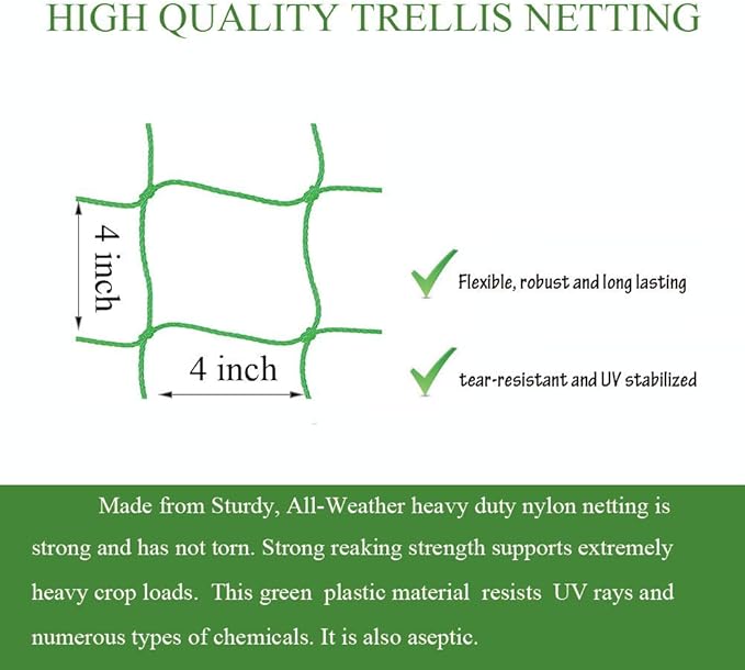 Trellis Netting for Climbing Plants - Heavy Duty Garden Trellis Netting for Cucumber, Vine, Fruits & Vegetables Tomato Plants Trellis Net, Climbing Vining Plants (1-Pack 32.8' x 6.6'Ft)