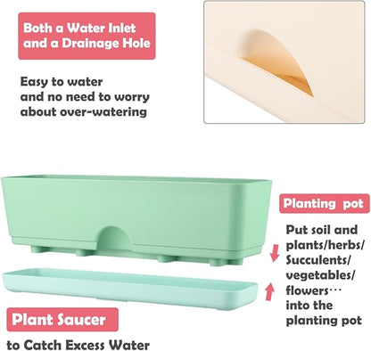 6 Pack Rectangle Planter 16 Inch Window Boxes Planters Rectangular Large Window Sill Planters Indoor Self Watering Plant Pots with Drainage Holes and Saucers Succulent Herb Flower Pots, Macaron Color