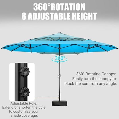 LEVELEVE 14FT Double-Sided Patio Umbrella with Base Included, Large Outdoor Rectangular Market Umbrella for Backyard, Poolside, Lawn & Garden,Blue
