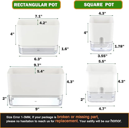Planterhoma Self Watering Plant Pots for Indoor Plants 4.3 inch, 6 Packs Square Self-Watering Planters with Drainage Hole, White African Violet Pots for Devil's Ivy, Spider Plant, Orchid, Herb