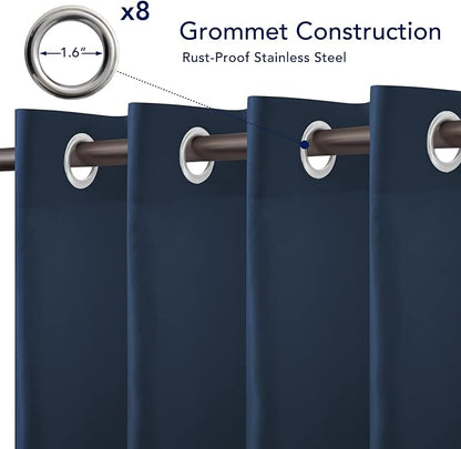PureFit Outdoor Curtains for Patio Waterproof Weatherproof, UV Resistant Outside Curtains for Gazebo, Front Porch, Pergola, Sun Blocking Privacy Curtain, 52W x 95L inch, 1 Panel, Navy Blue
