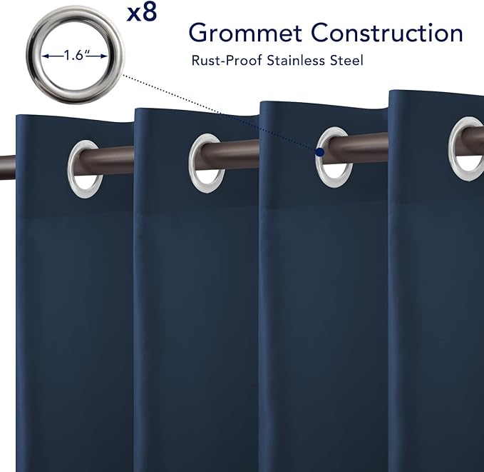 PureFit Outdoor Curtains for Patio Waterproof Weatherproof, UV Resistant Outside Curtains for Gazebo, Front Porch, Pergola, Sun Blocking Privacy Curtain, 52W x 108L inch, 1 Panel, Navy Blue
