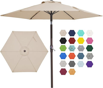 JEAREY 7.5FT Patio Umbrella Outdoor Market Umbrella with 6 Sturdy Ribs, Push Button Tilt/Crank Table Umbrella for Garden, Deck, Backyard and Pool, Beige