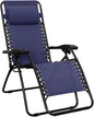 Amazon Basics Outdoor Patio Zero Gravity Lounge Chair with Pillow, Folding Reclining and Textilene Adjustable, Folding Lounge Lawn Chairs for Outside, 26", Blue