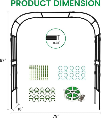 DoCred Garden Arch Trellis for Climbing Plants, 87 Inch Large Garden Trellises Outdoor Metal Plants Support Archway Arbor Tunnel Trellis for Vegetables Plant Decoration, Black