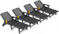 Outdoor Lounge Chair Set of 4, All Weather Patio Chaise Lounge Chair for Outside, HDPE Chair with Rolling Wheels & Cup Holder, 5 Position, Deck, Pool, Black