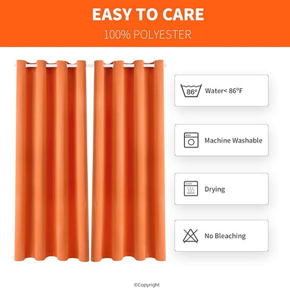 Waterproof Outdoor Curtain W52 x L84 - Grommet Top Sunlight Blocking Window Treatment Drapes Blackout Curtains for Home Bedroom Living Room Outdoor Patio Porch Pergola (Orange, 2 Panels)