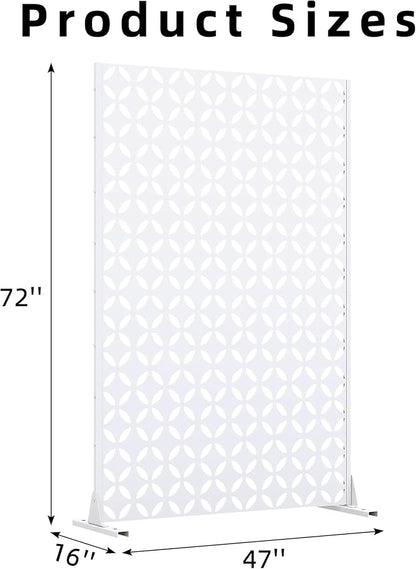 Casaphoria 72" H x 47" W Metal Privacy Screen, Outdoor Freestanding Decorative Divider for Patio, Deck, Balcony, and Garden with Stable Base, White-Daniel